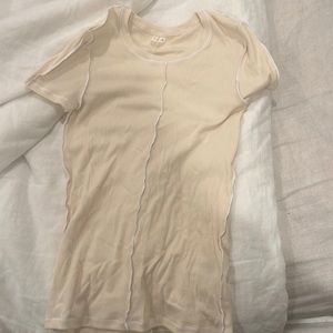Arket ribbed cream tee with white seams XS